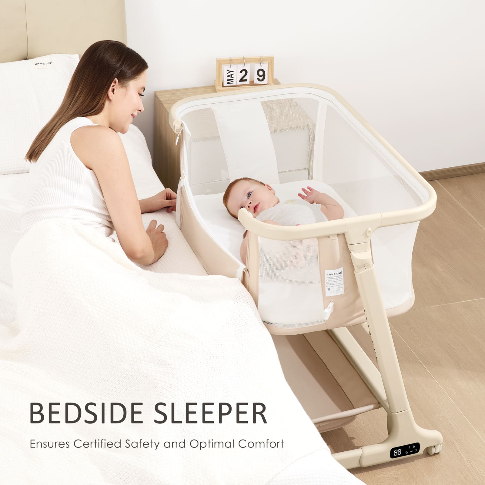 angelbliss-baby-bassinets-bn13-beistellbett-khaki-elektrisch-schaukelnd image 2