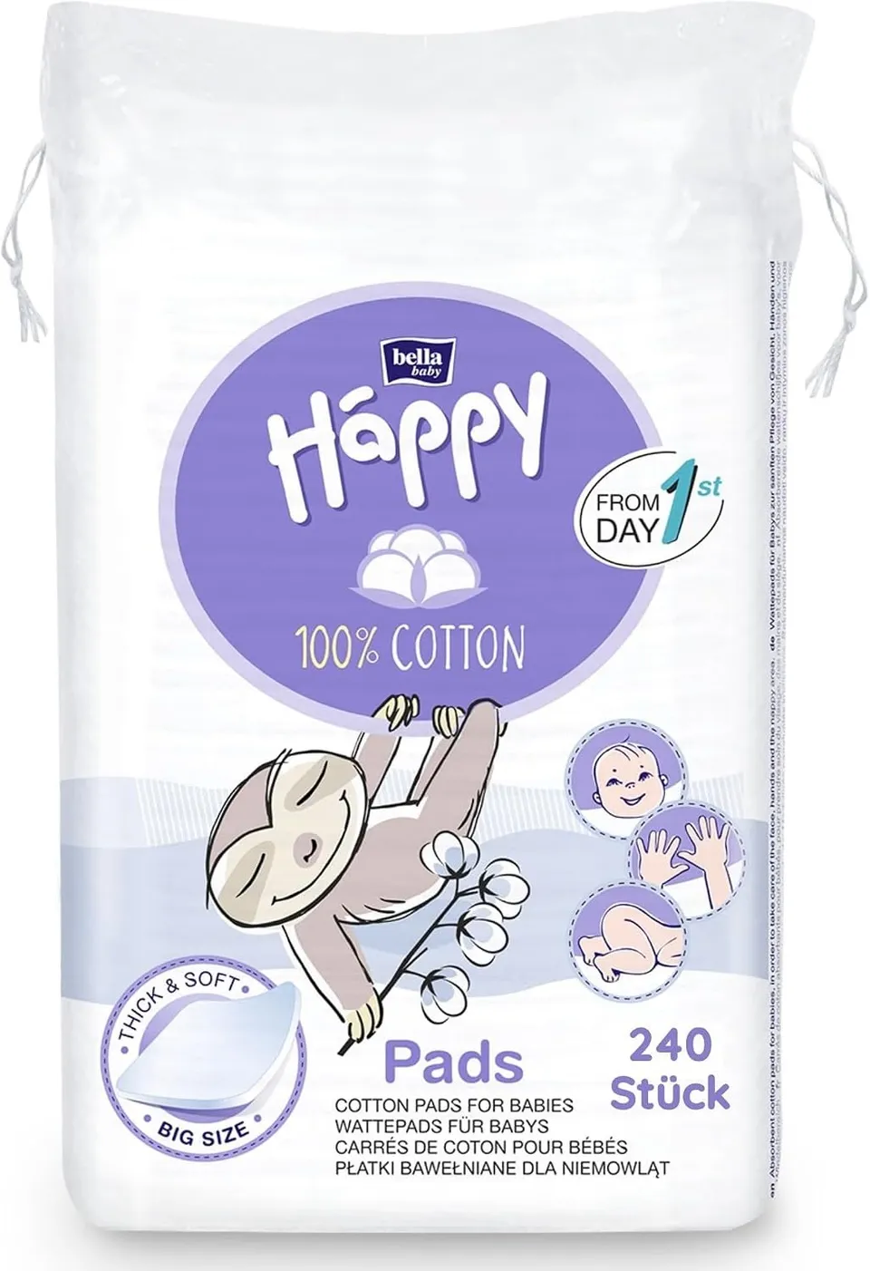 bella-baby-happy-wattepads-4x60-baumwolle-9x11cm image 1
