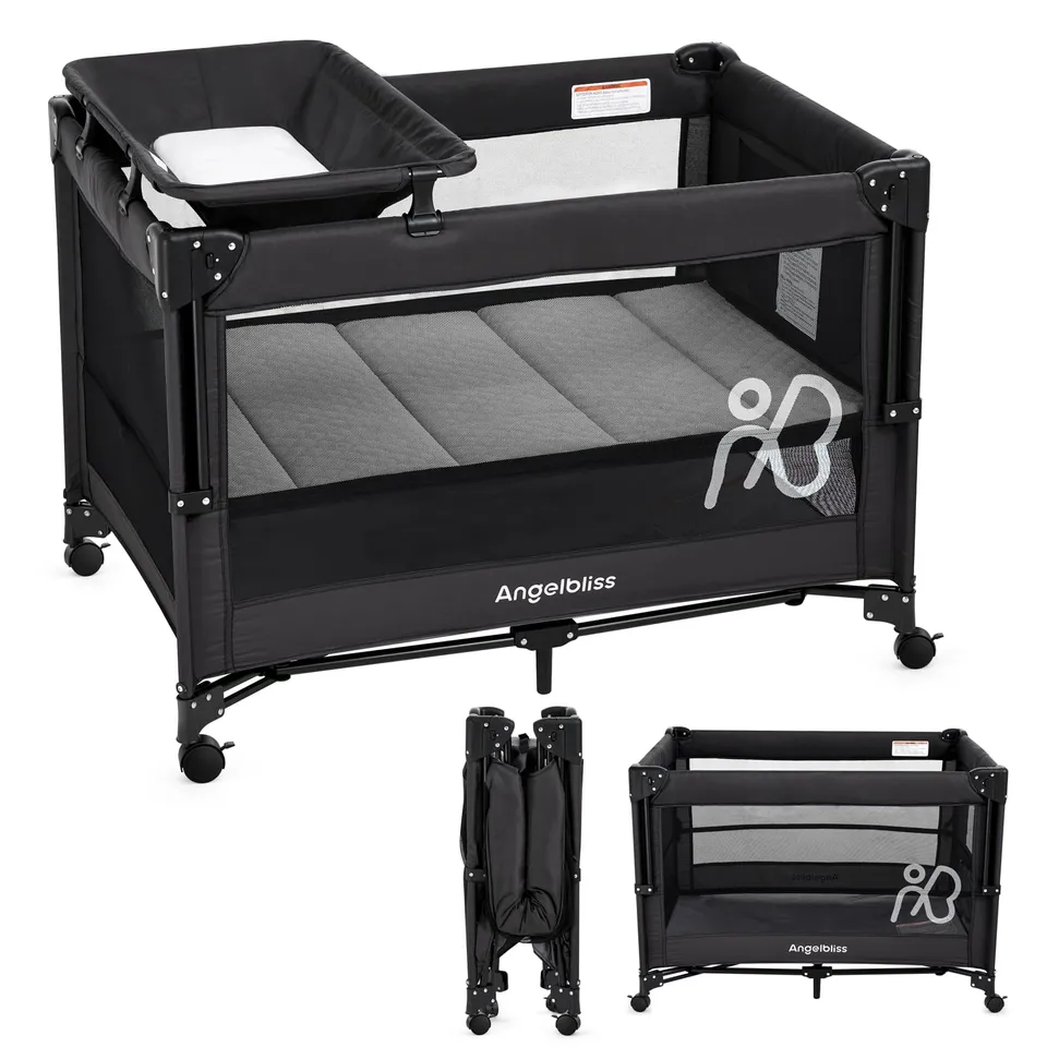 angelbliss-baby-bassinets-bn11-beistellbett-schwarz-mit-wickeltisch image 1