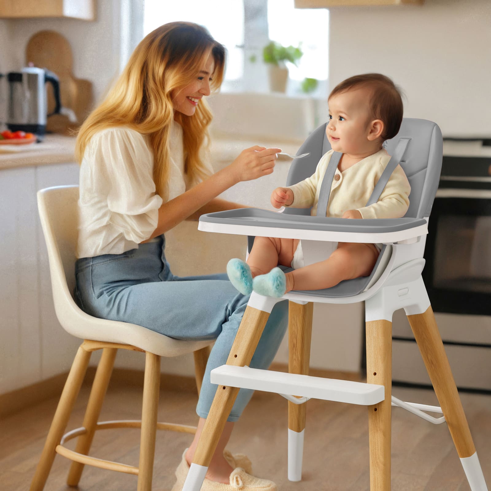 angelbliss-baby-high-chair-bhc01-hochstuhl-holz-grau-8-in-1 image 2