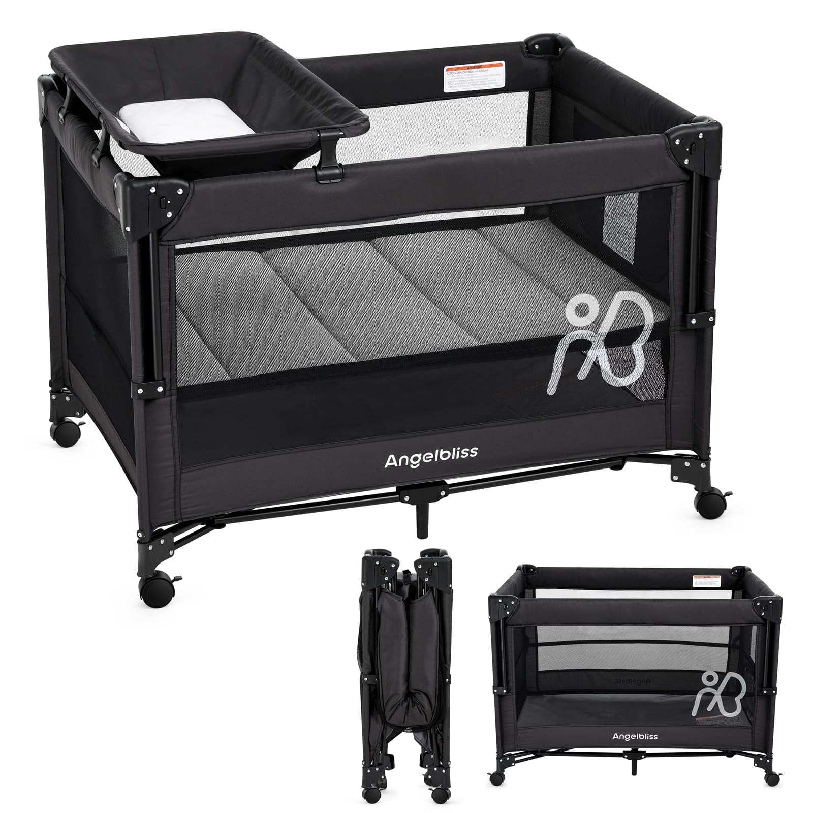 angelbliss-baby-bassinets-bn11-beistellbett-schwarz-mit-wickeltisch image 1